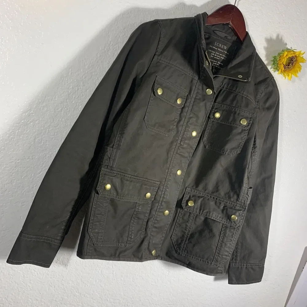 J. Crew Resin Coated Twill Field Olive Green Jacket XS Women’s